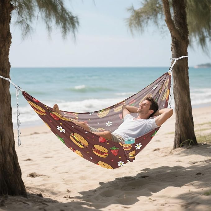 Camping Hammock Outdoor Hammocks for Outside Strawberry Hamburgers Beach Trees Portable Lightweight with Pockets Tree Straps Indoor Small