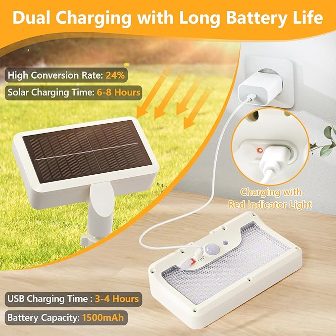 Clip On Solar Lights Outdoor with Motion Sensor, 360°Rotatable & Vertically Adjustable Solar Fence Lights with 92 LEDs (600 LM, 3000 K),IP65 Waterproof Security Light for Deck, Gutter（White, 4 Pack）