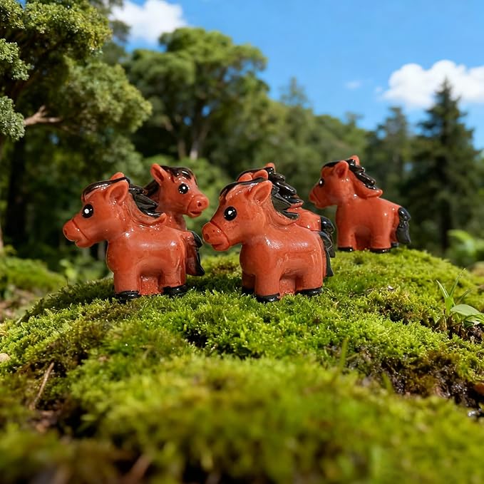 50 PCS Mini Red Horse Figurines - 1.5 Inch Resin Horses for Fairy Gardens, Home Decor, Wedding Centerpieces, Desk Accessories & DIY Crafts