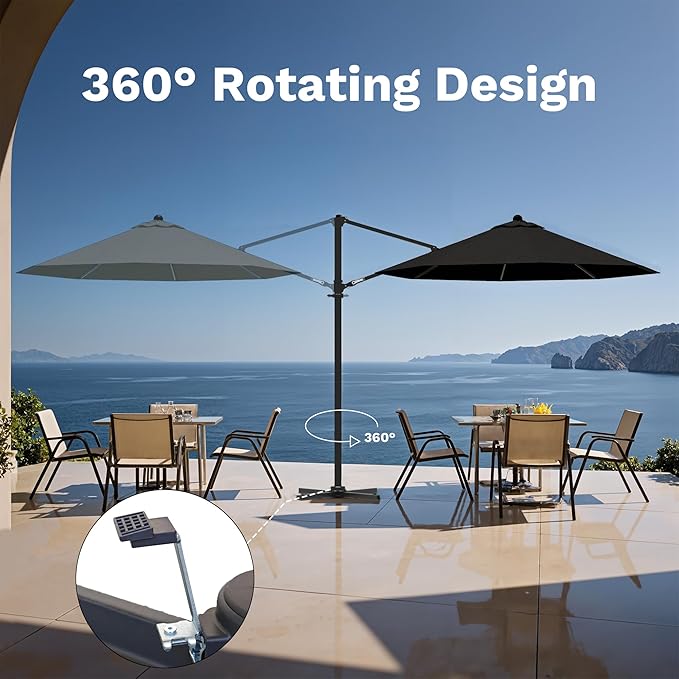 Devoko 10ft Cantilever Patio Umbrella, Round Large Outdoor Umbrella with 360-Degree Rotation, Hanging Offset Market Sun Umbrella, Easy Tilt and Heavy-Duty Frame, for Patio Backyard Garden, Black