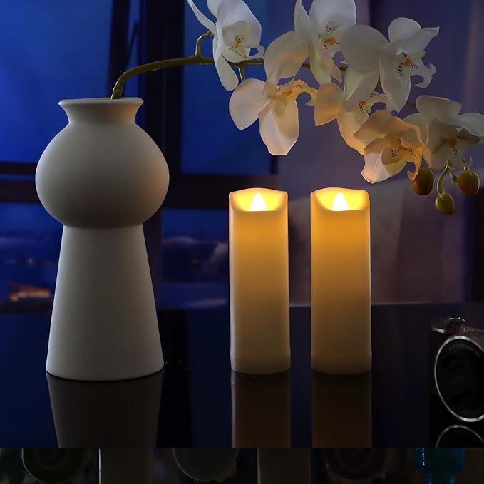 QIDEA 2”X6” Outdoor Waterproof Flameless Candles with Timer, Battery Operated Flickering Led Pillar Candles, Electric Plastic Fake Candles for Home Garden Wedding Halloween Xmas Decorations 4 Pack