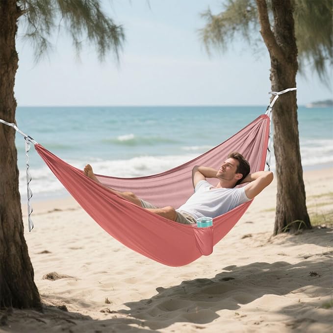 Indian Red Solid Color Pure Plain 330lb Capacity Outdoor Hammock with Portabl Carry Bag Portable Hammock for Camping Travel Accessories sillas para acampar