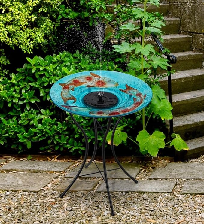 Regal Art & Gift 23" Bird Bath with Fountain - Durable Glass Bowl with Heavy-Duty Metal Stand, Easy to Fill, Ideal for Patio, Porch & Garden Décor - Koi