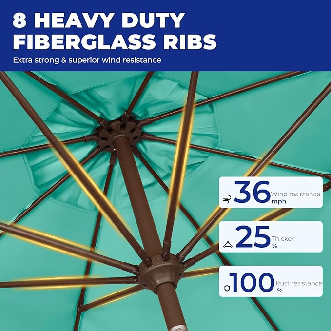 BRIOPAWS 9FT Patio Umbrella with Base Included | Outdoor Table Umbrellas | Push Button Tilt & Crank | 8 Sturdy Fiberglass Ribs | Waterproof | Heavy Duty for Garden Lawn DeckBackyard & Pool