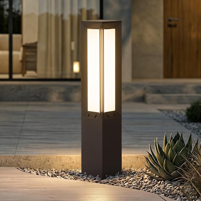 Solar Landscape Path Light, 32 Inches Modern Outdoor Bollard Lighting, Aluminum 3W 350LM Luxury LED Lights for Lawn, Patio, Courtyard and Driveway Decoration
