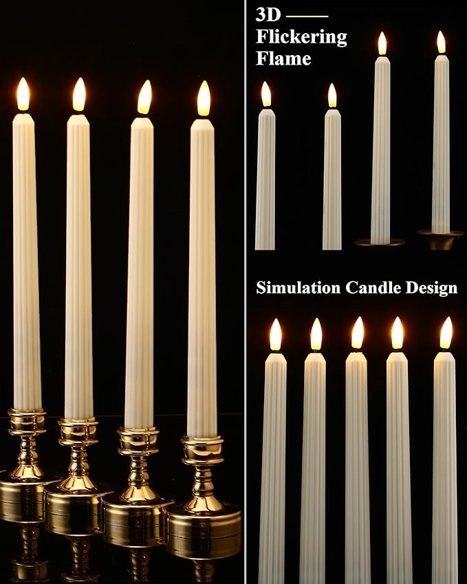Treela 72 Pcs Flameless LED Taper Candles Battery Operated Candles Bulk 11 Inch Flickering Fake Candlesticks with Warm Light for Valentines Day Church Wedding Party Battery Not Included(Fluted,Ivory)