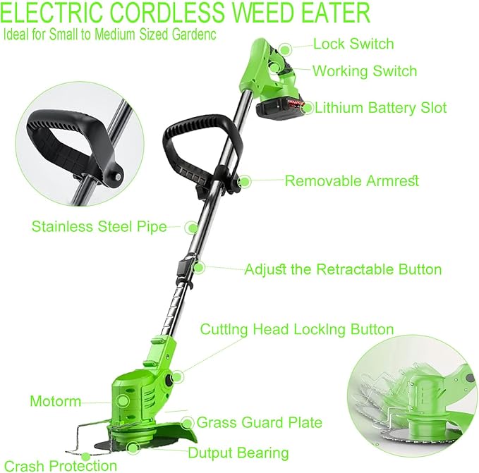 Weed Wacker,21V Electric Cordless Weed Eater 2×4.0Ah Battery-Powered with 3 Types of Blades, Adjustable Cutting Angle & Height, 3-in-1 Stringless Grass Trimmer, Brush Cutter for Lawn Yard Garden