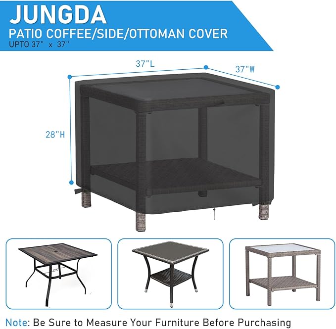 Outdoor Table Cover Square, 37 Inch Waterproof Patio Square Table Covers, Heavy Duty Outdoor Small Furniture Cover - 37 x 37 x 28 Inch