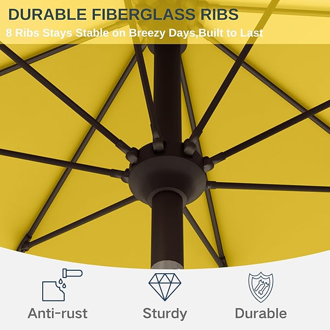 11FT Patio Umbrella, Outdoor Umbrella with with 8 Sturdy Fiberglass Ribs,Market Table Umbrella with Push Button Tilt and Crank,Suit for Backyard,Garden,Pool,Deck(Yellow)