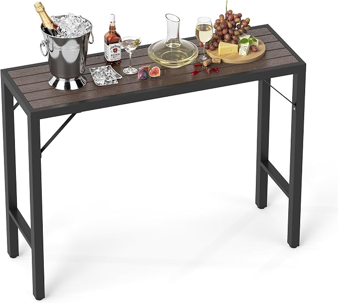 Outdoor Bar Table, 47” Patio Bar Height Table, Bar Counter Pub Dining Table with Waterproof Top for Balcony, Garden, Yard, Poolside (Brown)