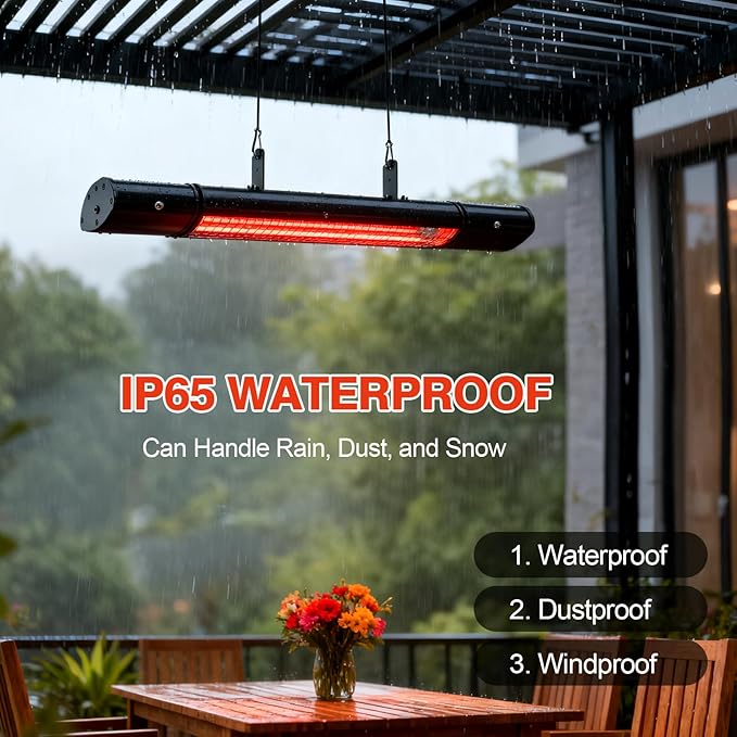 Electric Hanging Patio Heater with remote control, built in Temperature Control, Wall mounted or ceiling mounted, Suit for Outdoor, 1500W, Black