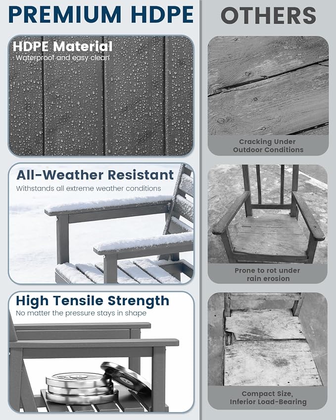 FOOWIN Outdoor Table and Chairs Set 5-Piece HDPE All Weather Patio Dining Set with Umbrella Hole,Outdoor Patio Furniture Dining Set for 4,Patio Kitchen Table Set for Garden,Backyard,Poolside Grey