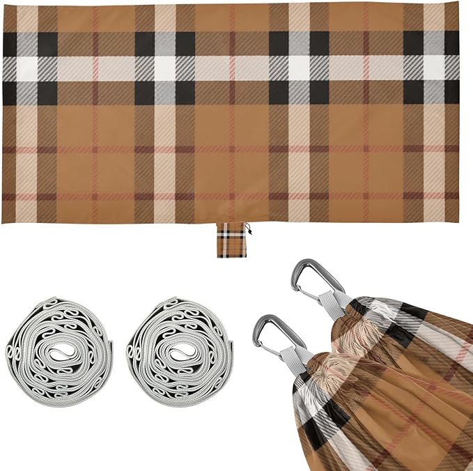 Black White Brown Checkered Plaid 330lb Capacity Camping Hammock with Hanging Rope Swing Hammock for Patio Backyard Lounge Base Bases para hamacas para adultos