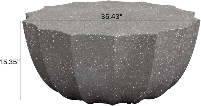 35.43" Modern Outdoor Waterproof Coffee Table - Durable MgO Cement Design for Patio, Garden, Backyard & Living Room (Grey)