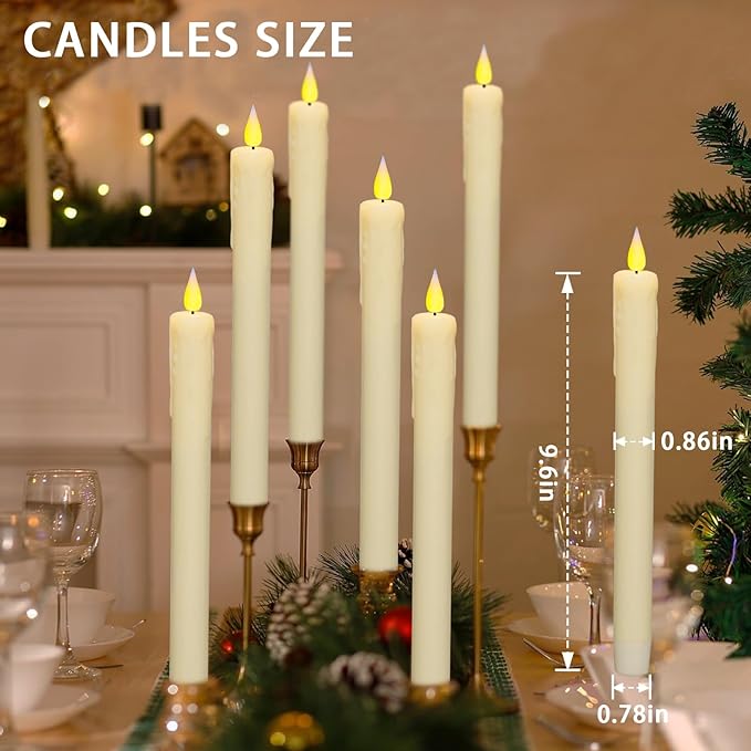 KSWING Upgraded Real Wax LED Flameless Taper Candles with Remote, 2 PCS Ivory Dripping Candlesticks Battery Operated 3D Flickering - 9.6" Long Realistic Fake Candle Sticks for Home/Wedding/Xmas Decor