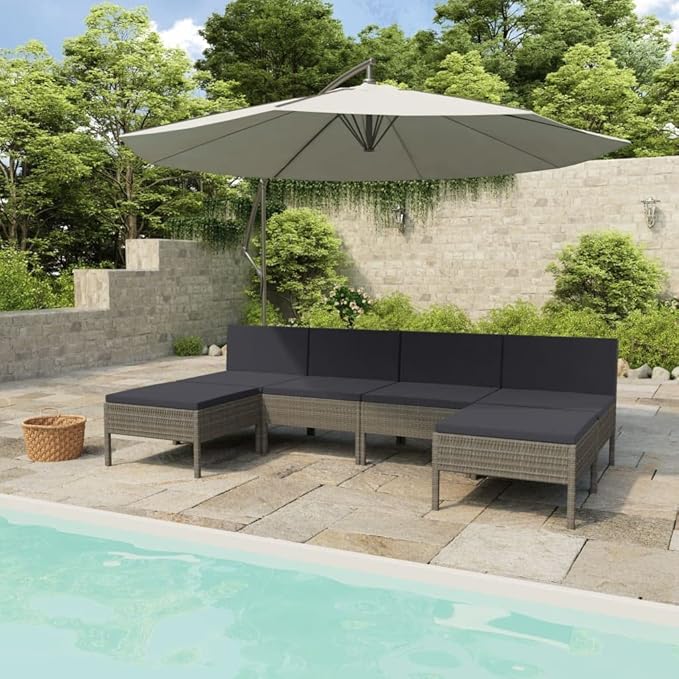 Patio Lounge Set with Cushions,Outdoor Patio Furniture,Outdoor Chat Conversation Set,Garden Furniture Sets,for Patio,Backyard,Garden,Outdoor,6 Piece Poly Rattan Gray