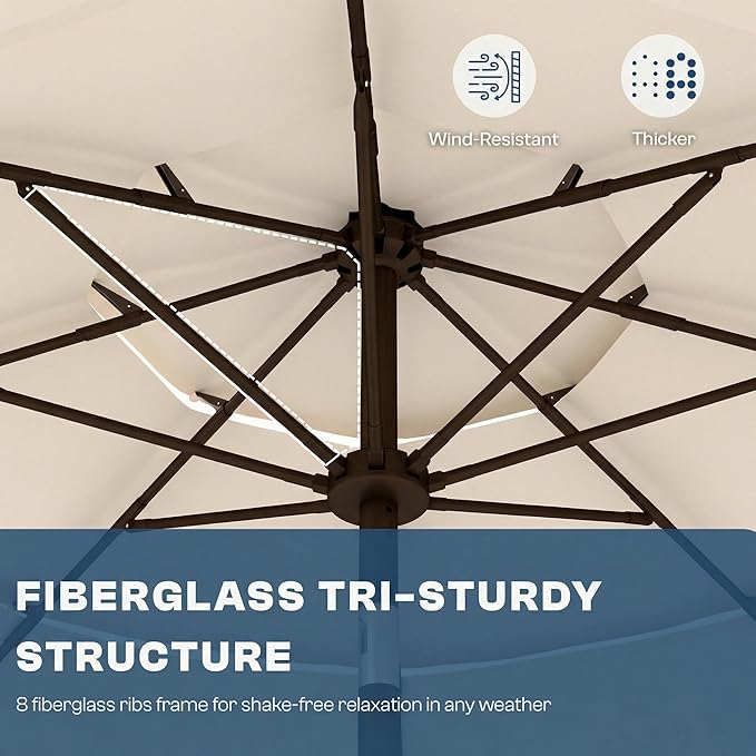 10ft Patio Umbrella, 3 Tier Outdoor Market Table Umbrellas with 8 Fiberglass Ribs and Push Button Tilt, Windproof, Vented Canopy, UV Protection for Deck, Pool, Backyard
