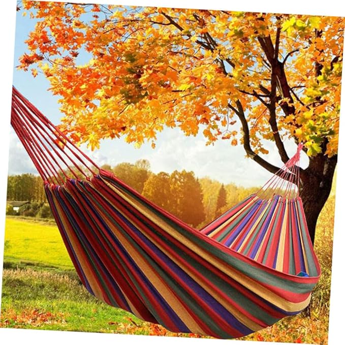 Homoyoyo Camping Canvas Hammock Swing Chair 190x85cm Portable Striped Outdoor Hanging Chair for Garden Patio with Tree Straps, European Rainbow Color, Suitable for Camping and Backyard Use