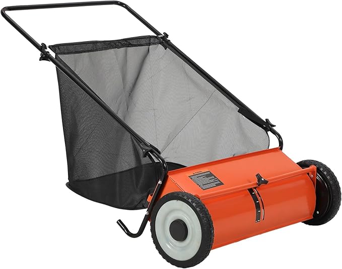 Heavy-Duty 26-Inch Hand-Push Lawn Sweeper with 7 Cu.ft. Collection Bag & Adjustable Brush Reel - Ideal for Picking Up Grass, Leaves, and Yard Debris on Any Terrain