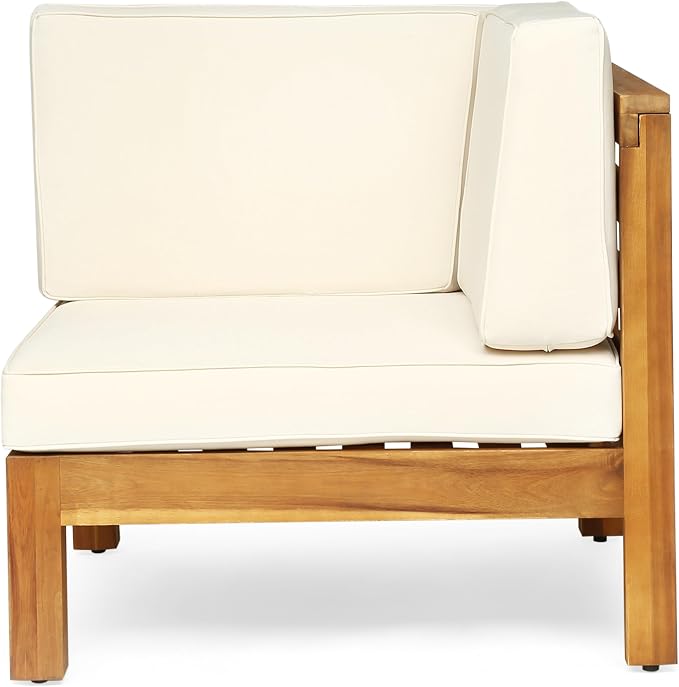 Christopher Knight Home Oana Outdoor U-Shaped Sectional Sofa Set with Coffee Table - 9-Piece 8-Seater - Acacia Wood - Outdoor Cushions - Teak and Beige