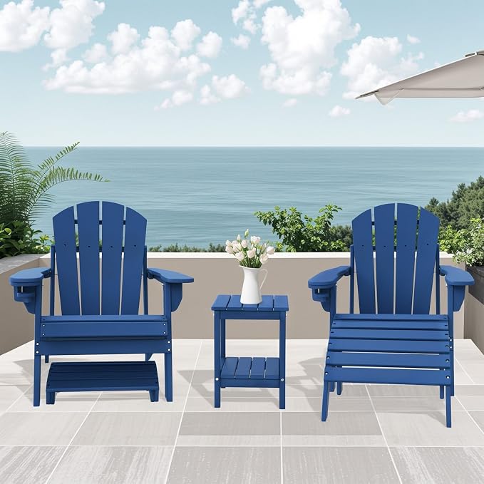 IVY&LANE Adirondack Outdoor Side Tables Set of 2 | HDPE Plastic | Patio End Table with Storage | 2-Shelf | Weather Resistant | Blue | 14 x 13 Inches | for Outside Porch Backyard Indoor