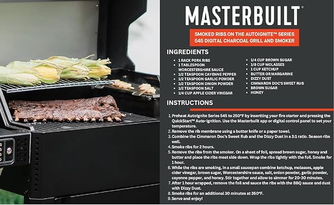 Masterbuilt AutoIgnite 545 Digital Charcoal Grill and Smoker Combo for Easy Grilling, Digital Control, App, Sear Plate, Mini Hopper and 545 BBQ Cooking Square In. in Black