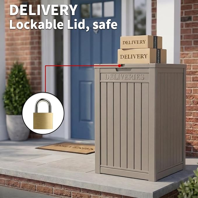 Package Delivery Box, Lockable Resin Outdoor Package, Waterproof Deck Box for Porches, Patios, Indoor & Outdoor Use (57 Gallon, Grey)