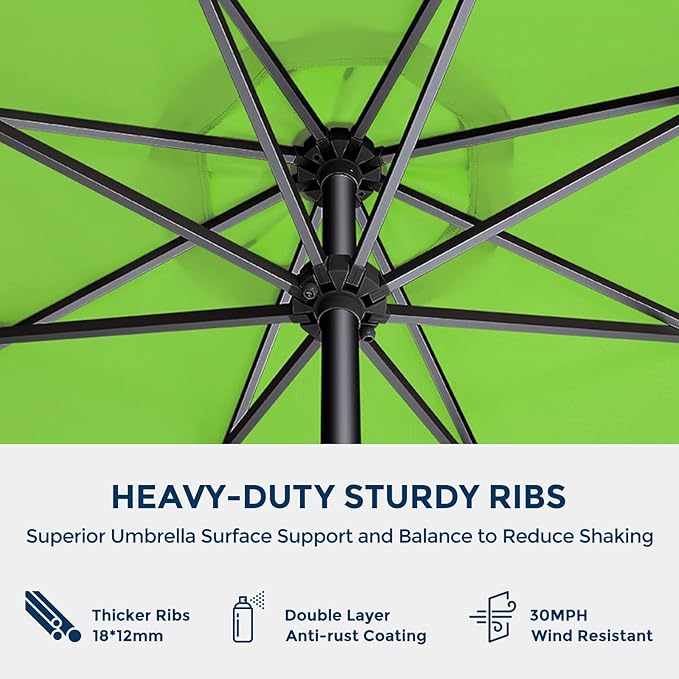 HOMSHADE 9ft Outdoor Patio Umbrella - Market Table Pool Deck Umbrella UPF50+ UV Protection with Push Button Tilt, Crank and 8 Sturdy Ribs (Green, No base)