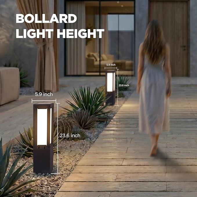 Solar Pathway Lights Outdoor, 23.6" Landscape Path Lights, IP65 Waterproof Bollard Light, Dusk to Dawn Solar Lamp Path Light, 3000K Commercial Pathway Lighting for Driveway Walkway Lawn Patio