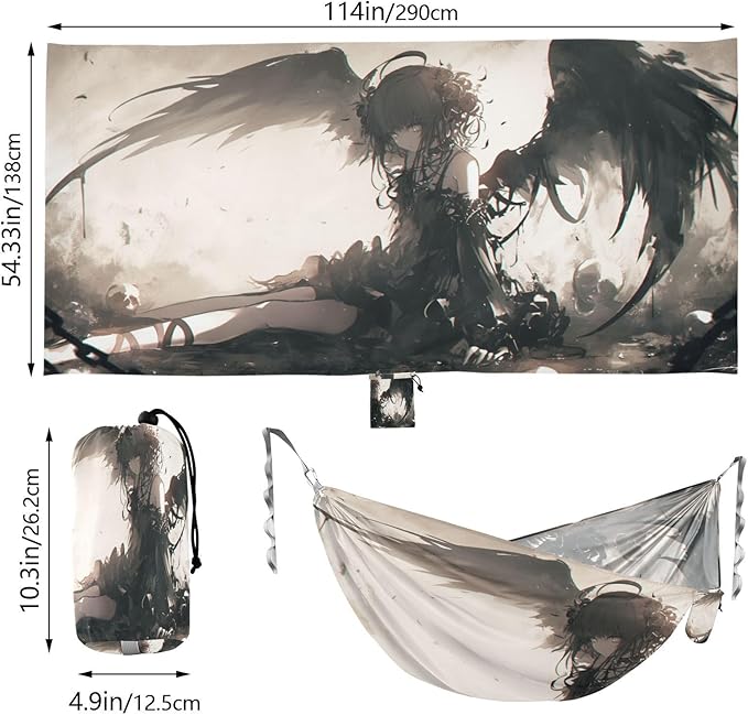 Gothic Anime Skulls Girl Outdoor Hammocks Foldable Backyard Hammock for Patio Backyard Lounge Base