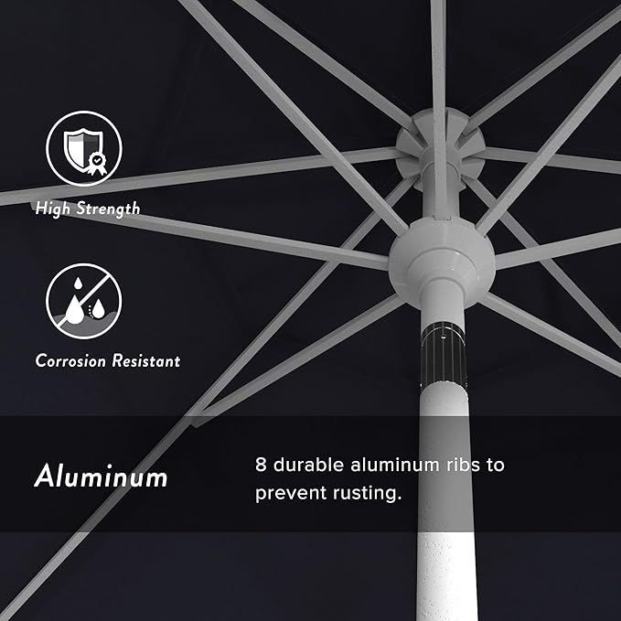 California Umbrella 7.5' Rd. Aluminum Patio Umbrella, Crank Lift, Collar Tilt, White
