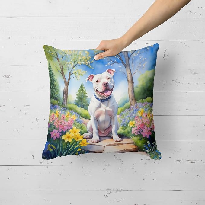 Caroline's Treasures Pit Bull Terrier Spring Path Throw Pillow Machine Washable, Indoor Outdoor Decorative Pillow for Couch, Bed or Patio, 18Hx18W