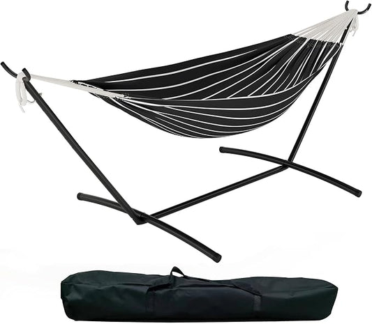 Double Hammock with Steel Stand, Hammock with Carrying Case and Space Saving Steel Stand, Brazilian-Style, 450 Lb Capacity, for Indoor Outdoor Patio Yard