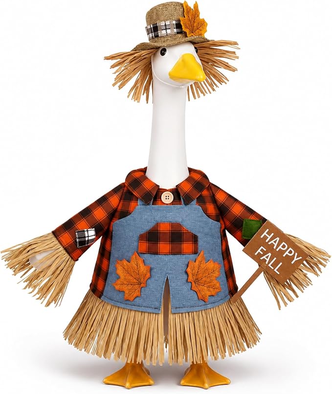 Celltestria Fall Goose Outfit Scarecrow Porch Goose Clothes Thanksgiving Halloween Goose Costume for 23" Geese Holiday Outdoor Patio Yard Lawn Garden Decoration