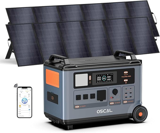 OSCAL PowerMax 6000 Portable Power Station with 2x500W Solar Panel, 3600Wh 120/240V Solar Generator, Max 6000W AC Outlets (9000W Peak), LiFePO4 Battery Power Station for Home, Camping, RV, Emergency