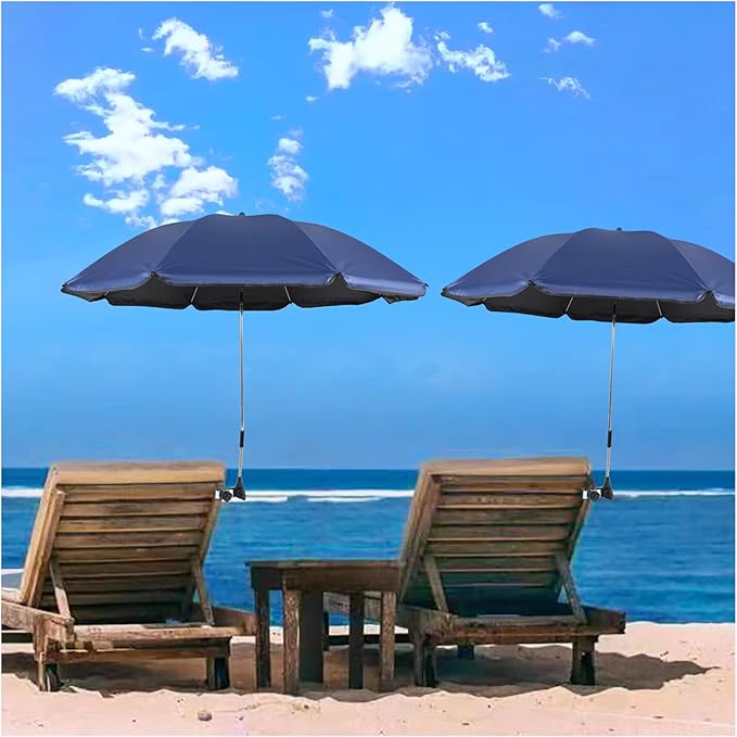 2 Pack Classic 46 Inch D-Blue Portable Umbrellas with Universal Clamp for Patio, Beach, Wheelchair, Golf Carts (Excluding chairs)