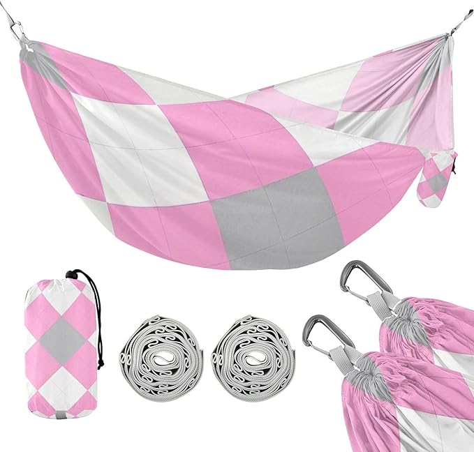 Magenta Checkered Rhombus Plaid 330lb Capacity Outdoor Hammocks with Portabl Carry Bag Backyard Hammock for Indoor Outdoor Patio hamaca para adultos
