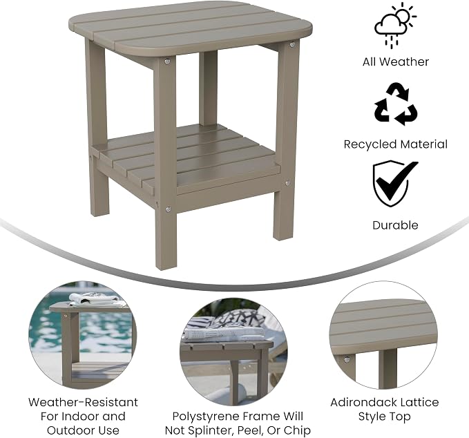 Flash Furniture Newport 2-Tier Adirondack Side Table - Recycled HDPE All-Weather Materials - Indoor/Outdoor - Brown