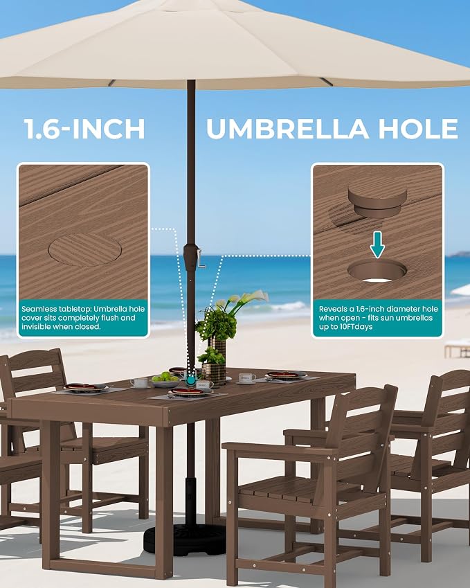 SERWALL HDPE Outdoor Dining Set for 4, 67'' Patio Table and Chairs Set | with Armchair Seat