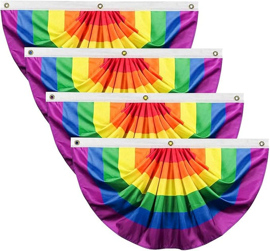 4Pack Pride Bunting Rainbow Flags 2x4Ft Pleated Fan Half Flag Pride Month Decor Bunting Flags Gay Lesbian Bisexual Transgender LGBT Parade Community Bunting Banner for Outside Home Garden Décor
