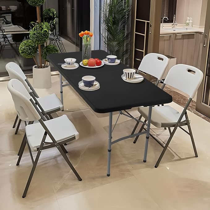 MoNiBloom 4Ft Folding Card Table, Outdoor Foldable Small Portable Plastic Dining Picnic Cookout Table w/Handle, Black