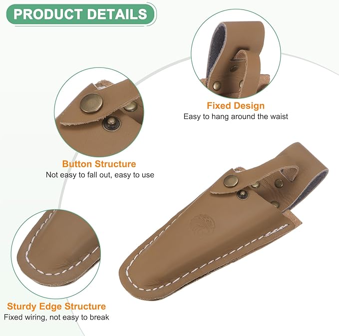 M METERXITY 2-Pack Garden Pruner Sheath, Portable Leather Pruning Shears Sheath Pliers Holder for Belt, Garden Scissors Leather Case for Hand Pruner/Garden Shears/Clippers [Yellowish Brown]