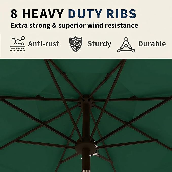 10FT Patio Umbrella 3 Tiers Outdoor Market Umbrella w/Push Button Tilt, Crank, UV and Waterproof Table Umbrella for Garden, Pool, Backyard, Deck, Lawn, Forest Green