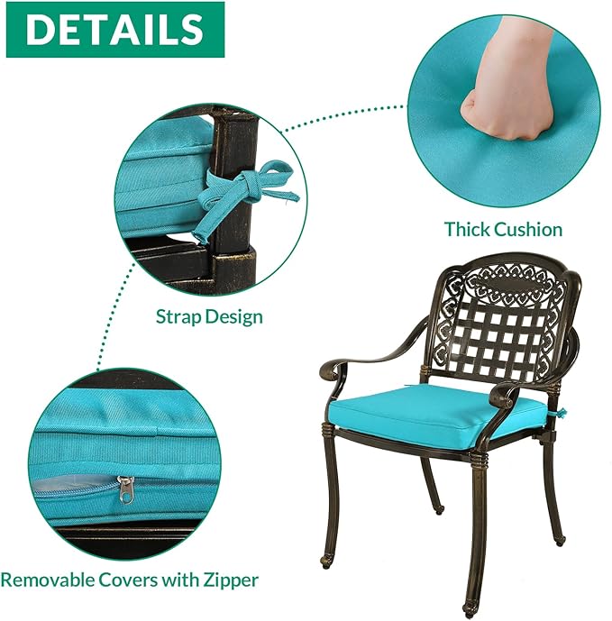 VIVIJASON 9-Piece Outdoor Furniture Dining Set, Rust-Free Cast Aluminum Patio Conversation Set, Include 8 Cushioned Chairs & 61" Round Dining Table with 31" Lazy Susan, Umbrella Hole, Ocean Blue