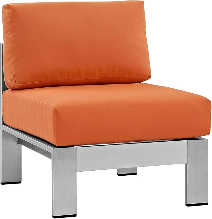 Modway Shore 3-Piece Aluminum Outdoor Patio Furniture Set in Silver Orange
