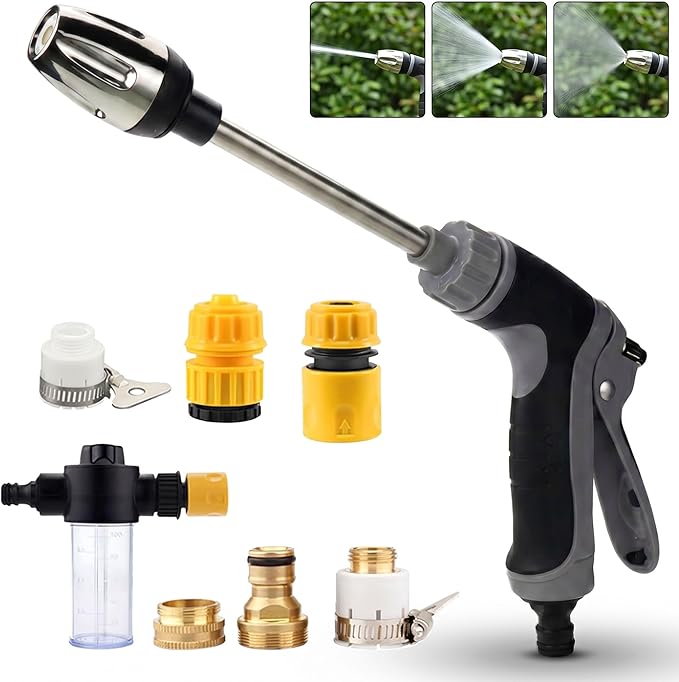 Aquoxis Pressure Washer - 360° Rotating Nozzle, 3 Spray Modes, Stainless Steel Universal Hose Fit, Multi-Function Handheld Sprayer for Lawn, Garden, Car Wash, Patio Cleaning, Tool-Free Installation ﻿