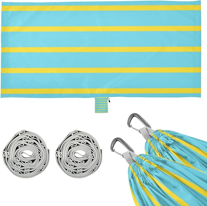 Blue-Yellow Horizontal Stripes 330lb Capacity Camping Hammocks with Portabl Carry Bag Hanging Hammock for Indoor Outdoor Patio hamaca para Patio Exterior