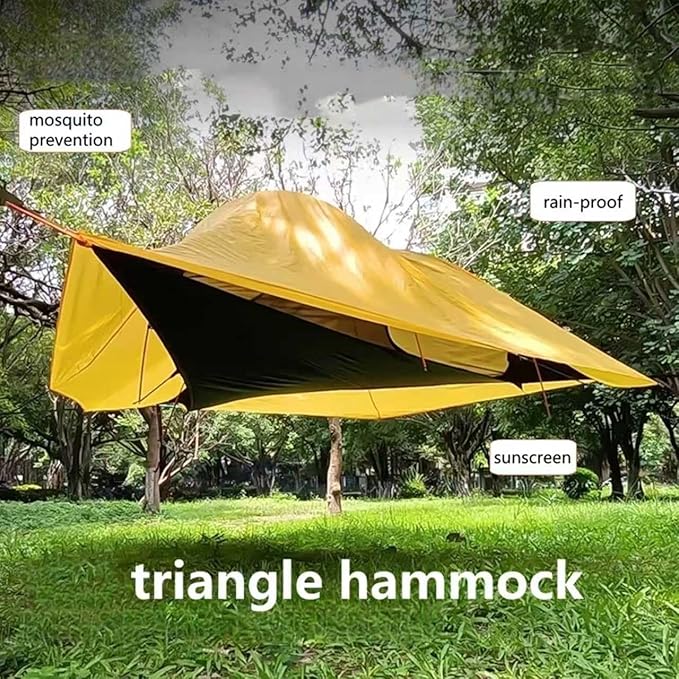 Camping Hammock Tent, Large Triangle Hammocks for 1-3 Persons-Portable Camping Hommock with Mosquito Net for Outside, Hiking Travel(Military Green)
