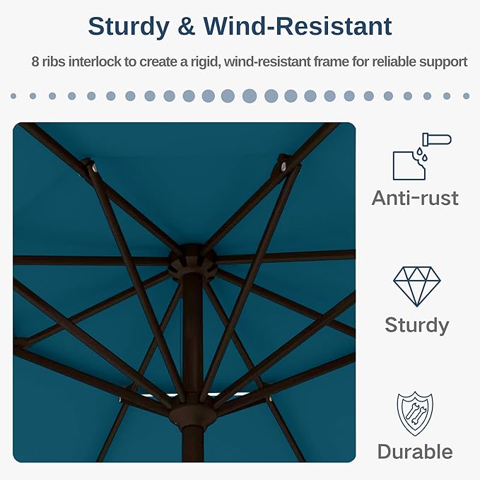 9FT Patio Umbrella 2-Tier Outdoor Market Table Umbrella with Push-Button Tilt & Crank | UPF 50+ & Waterproof for Backyard,Garden,Pool,Deck (Lake Blue)
