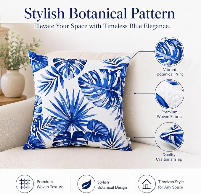 Outdoor Throw Pillows 18×18 Inch Waterproof Pillows with Inserts | Set of 2 Fade Resistant Patio Pillows for Porch Garden Couch and Patio Furniture